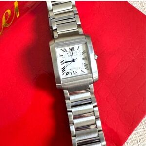 New Cartier Unisex Francaise Stainless Steel Watch Large Model w Box and Bag